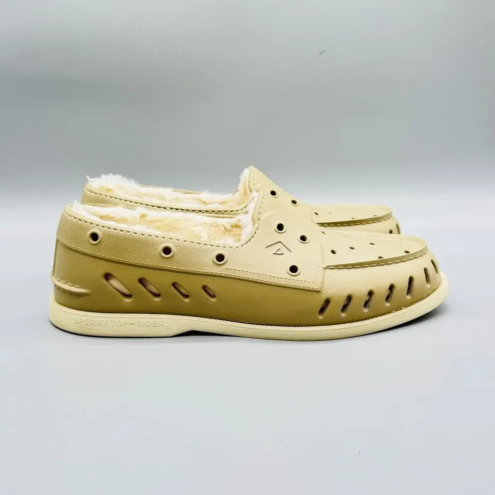 Sperry Shoes Mens 9 Beige Faux Fur Lined Top Sider Boat Casual Comfort